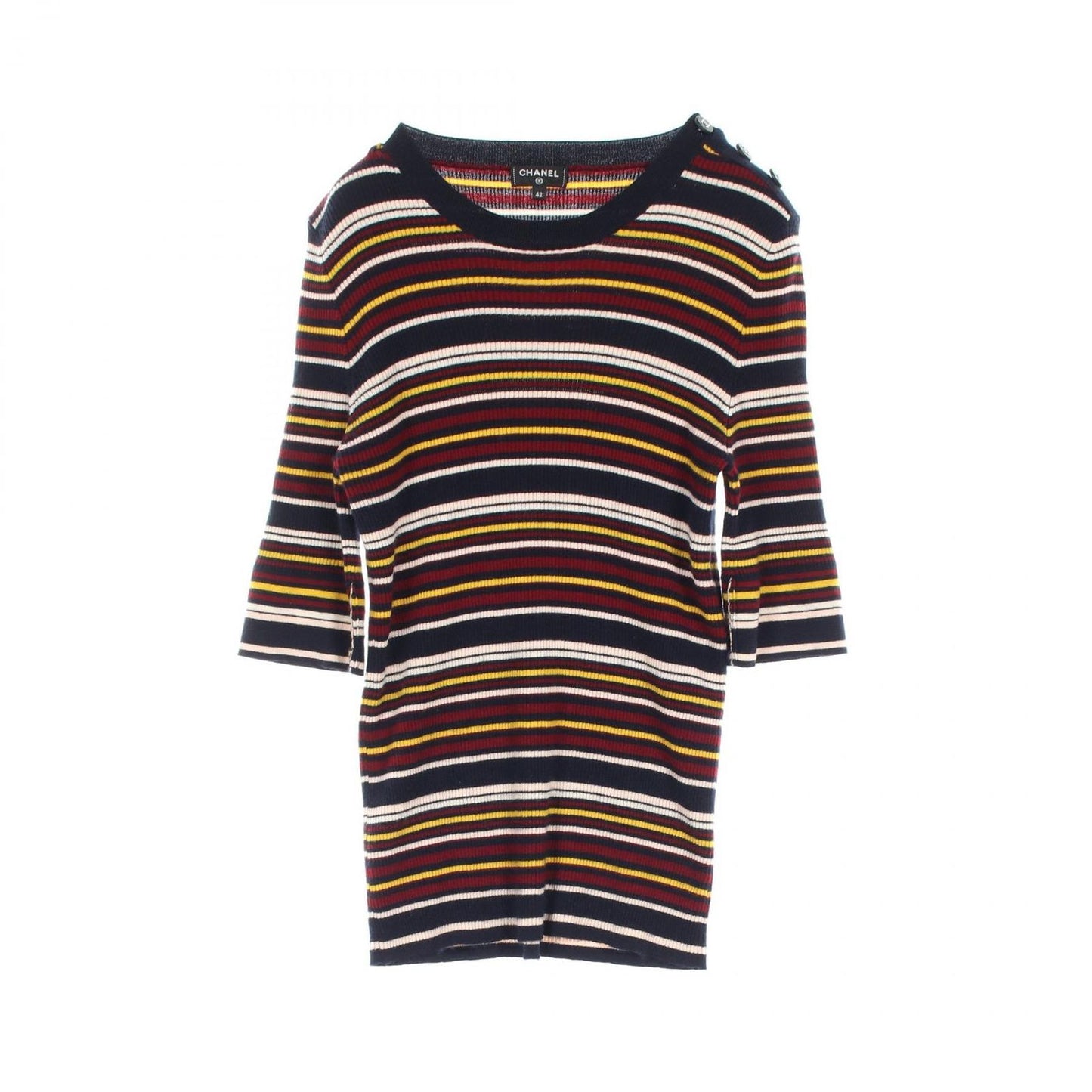 CHANEL Cashmere Silk Knit with Coco Mark Buttons - Elegant Navy