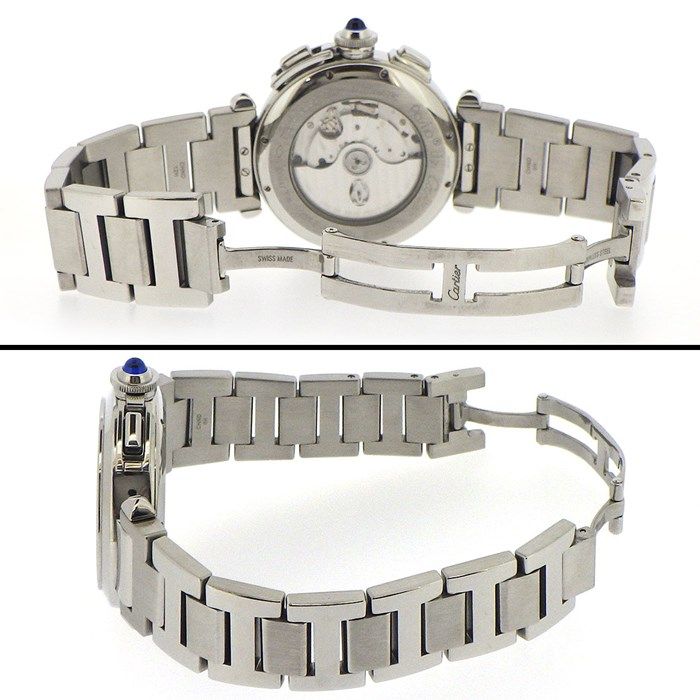 Cartier Pasha W31085M7 Chronograph Watch - White Dial, Stainless Steel