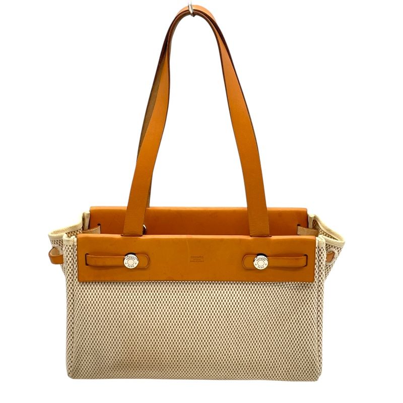 HERMES Émile Bag Cabas PM Ivory/Black with Silver Hardware