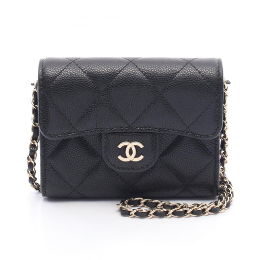 CHANEL Matelassé Mini Chain Wallet in Black Caviar Leather