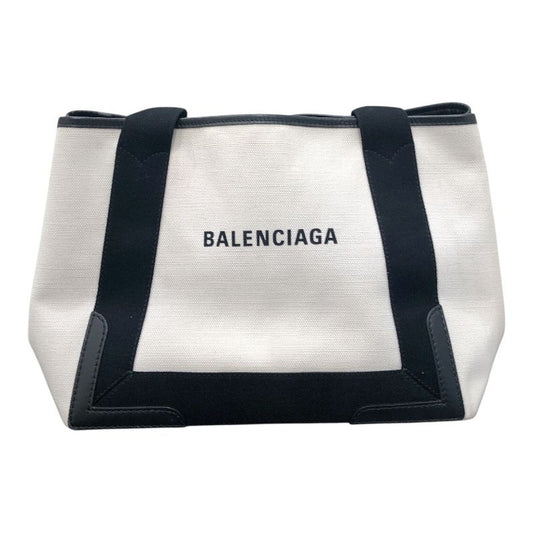 Balenciaga Navy Cabas S Handbag - White & Black Canvas