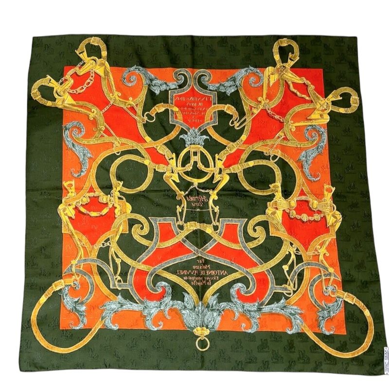 HERMES Carre 90 Linstrvction dvroy Green Multi Silk Scarf