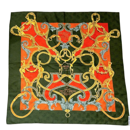 HERMES Carre 90 Linstrvction dvroy Green Multi Silk Scarf