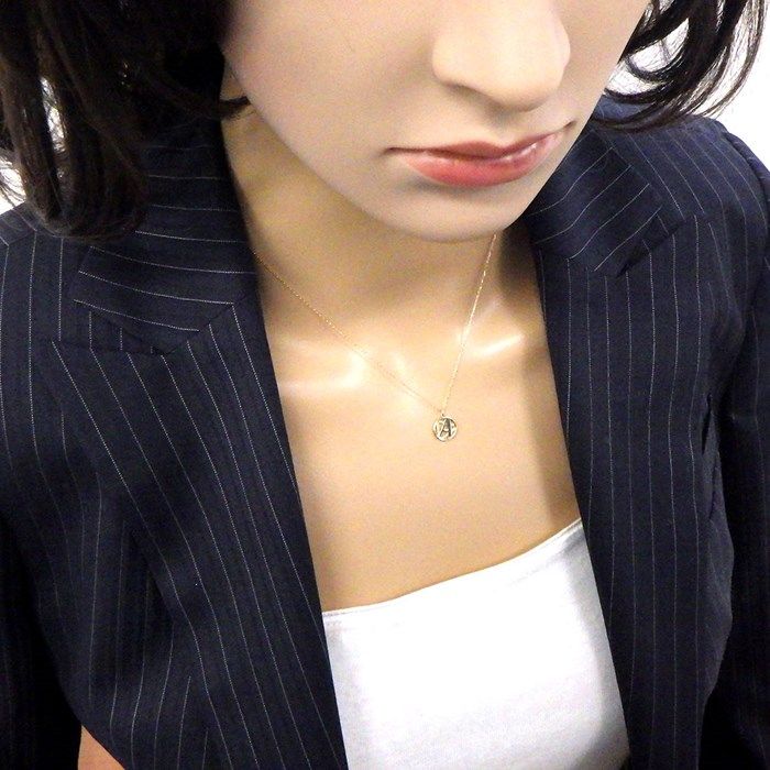 K10YG Round Circle Initial Necklace - Alphabet A