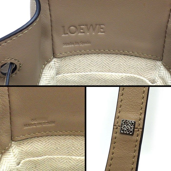 LOEWE Hammock Mini Drawstring Shoulder Bag in Greige Calfskin