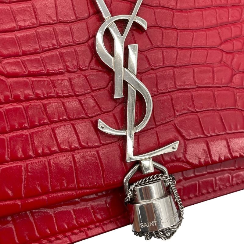 SAINT LAURENT Kate Chain Wallet in Red with Silver Hardware