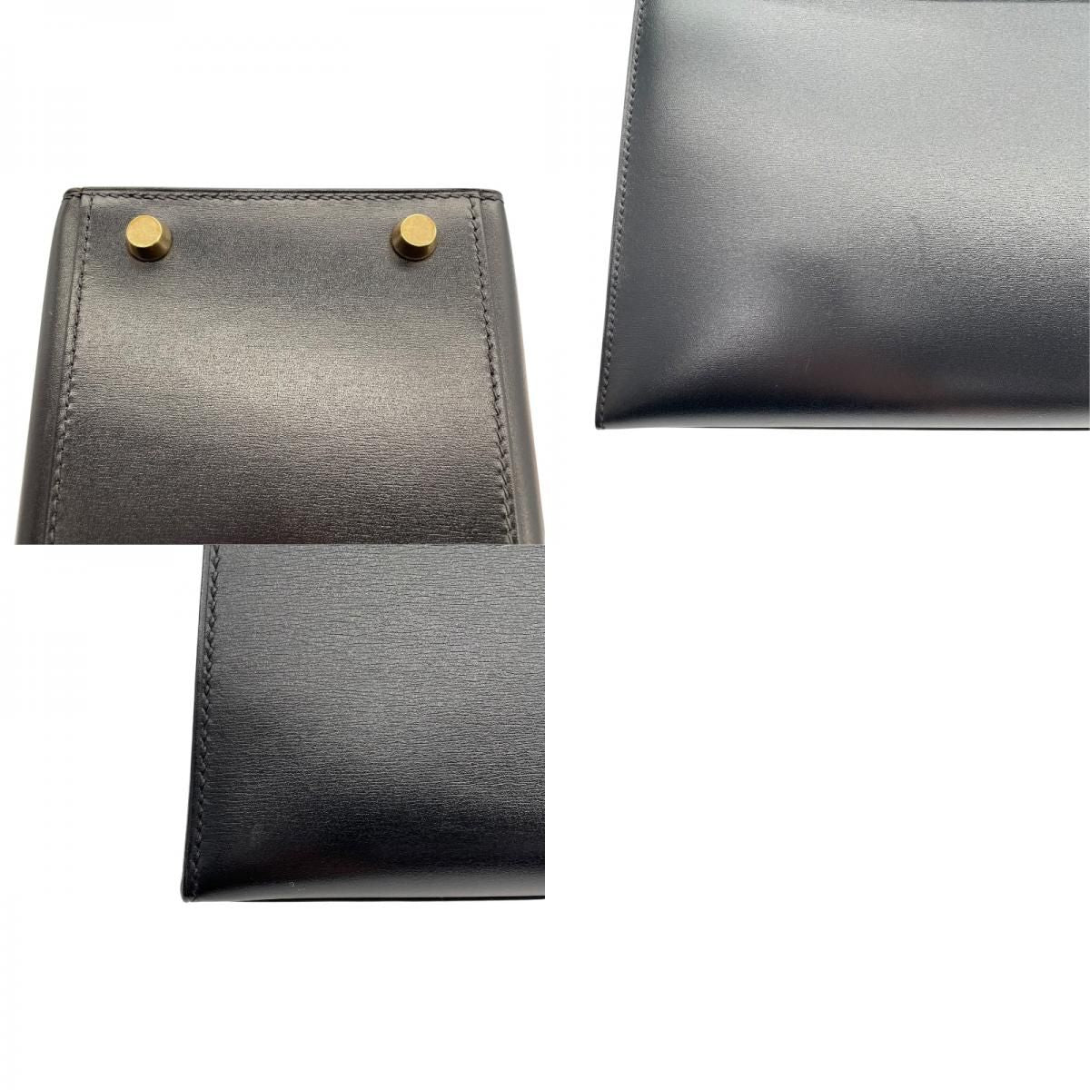 HERMES Kelly 28 Black Box Calf Shoulder Bag with Gold Hardware