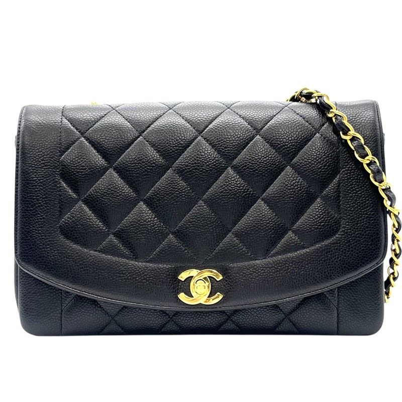 CHANEL Diana 25 Black Caviar Skin Shoulder Bag with Gold Hardware