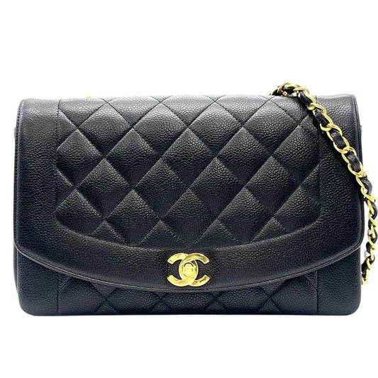 CHANEL Diana 25 Black Caviar Skin Shoulder Bag with Gold Hardware