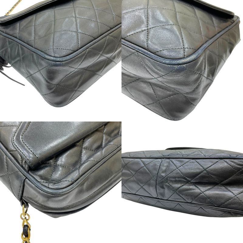 CHANEL Matelassé Fringe Shoulder Bag - Black Lambskin with Gold Hardware