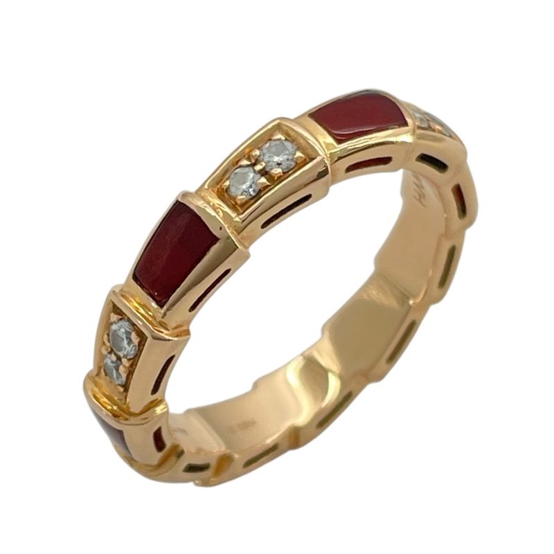 BVLGARI Serpenti Viper Ring in 18K Pink Gold with Carnelian & Diamonds