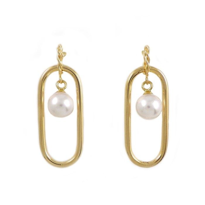 Elegant K18YG Pearl Oval Link Motif Swing Earrings