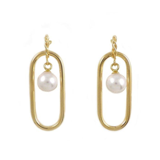Elegant K18YG Pearl Oval Link Motif Swing Earrings