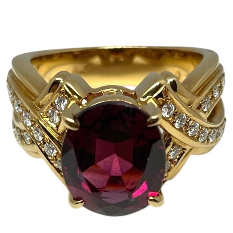 TASAKI K18YG Garnet Ring with Diamonds - Exquisite Craftsmanship