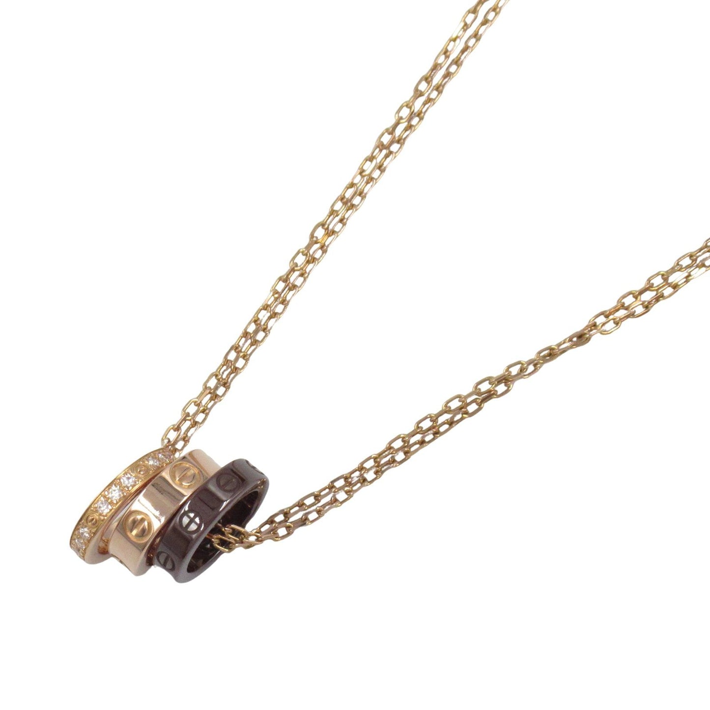 Cartier Love Series Diamond Hoop Necklace in Pink Gold & Ceramic