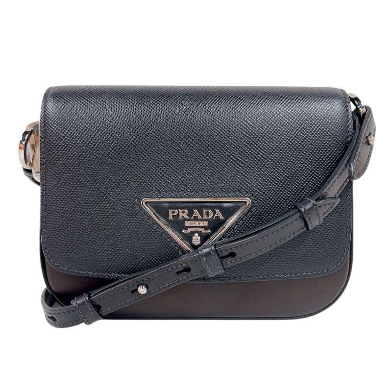 PRADA Saffiano Flap Bag 1BD249 in Black with Silver Hardware