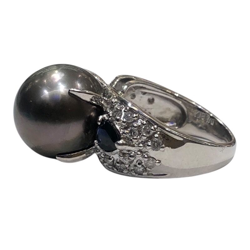Exquisite K18WG Pearl Ring with Sapphire and Diamond Accents