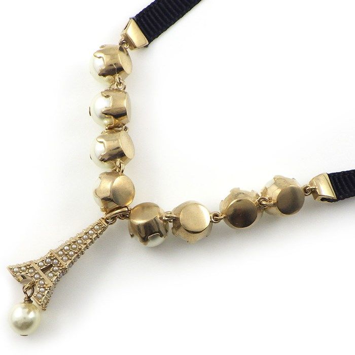 Christian Dior Eiffel Tower Motif Choker with Imitation Pearls