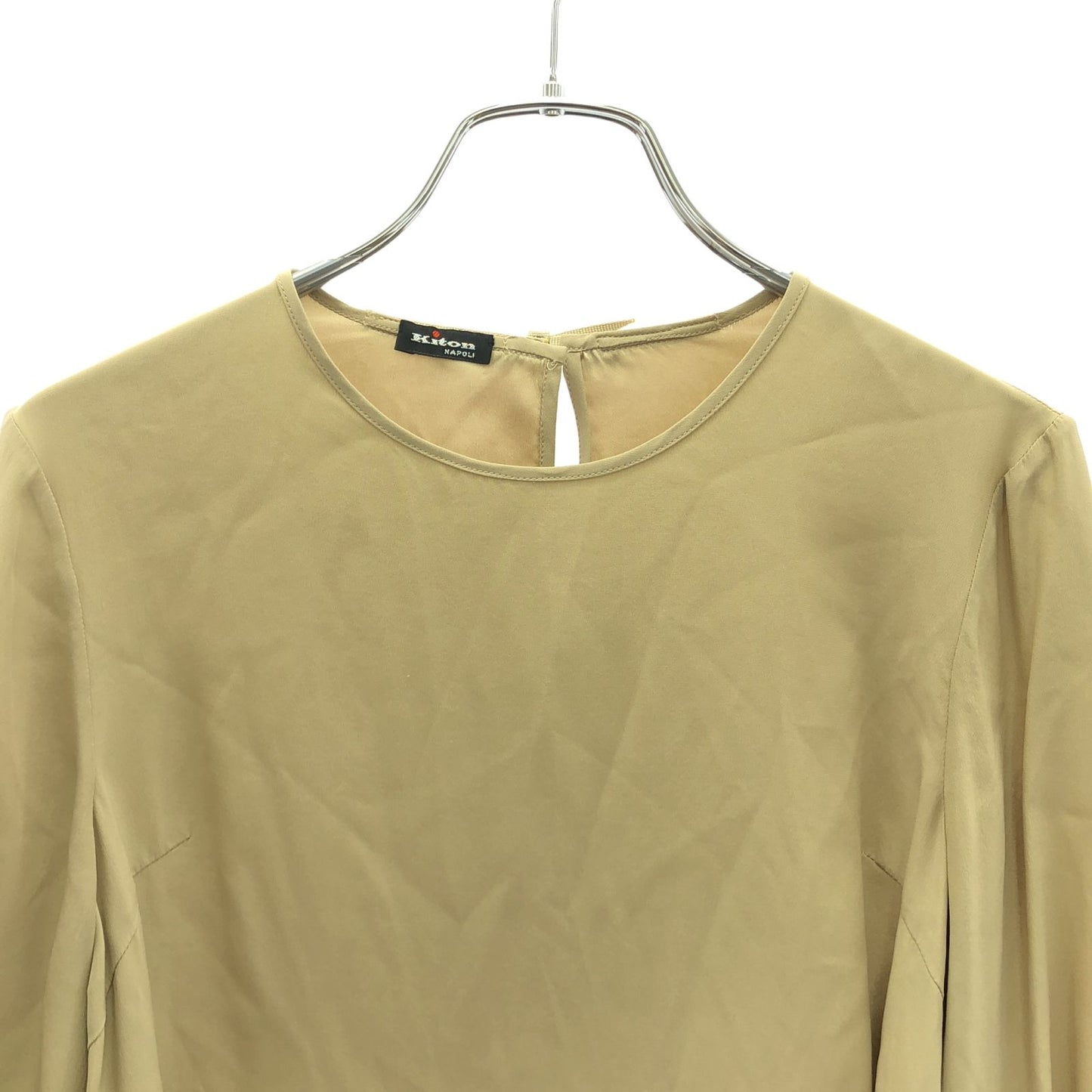 Kiton Silk Blouse with Ribbon Detail in Beige - Size 40