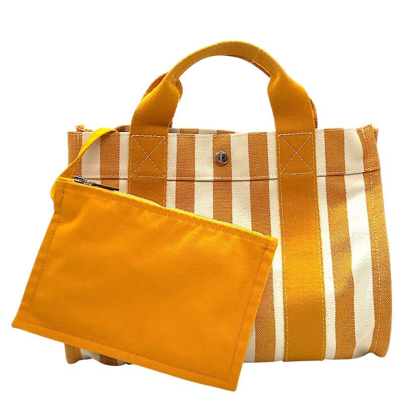 HERMES Cannes PM Tote Bag in Orange & White - Exquisite Cotton Craftsmanship