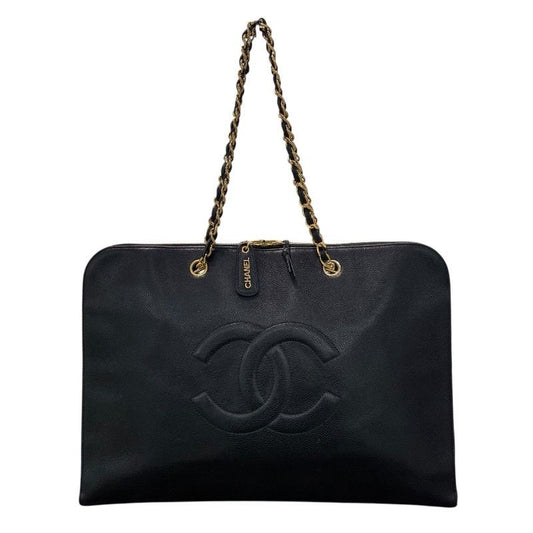 CHANEL Coco Mark Chain Tote Bag in Black & Gold - Exquisite Caviar Leather