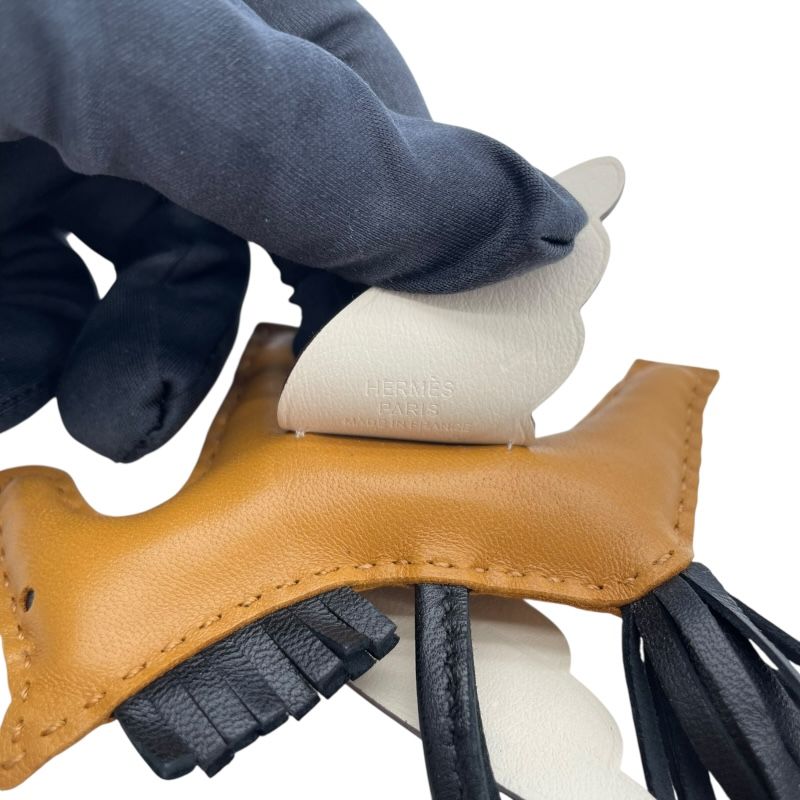 HERMES Rodeo Pegasus PM Charm - Sesame, Black & Natural Leather