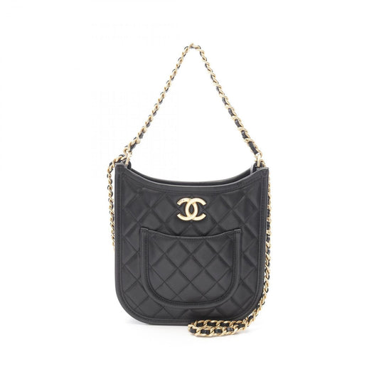 CHANEL Matelassé Hobo Shoulder Bag in Black Lambskin - AS4532