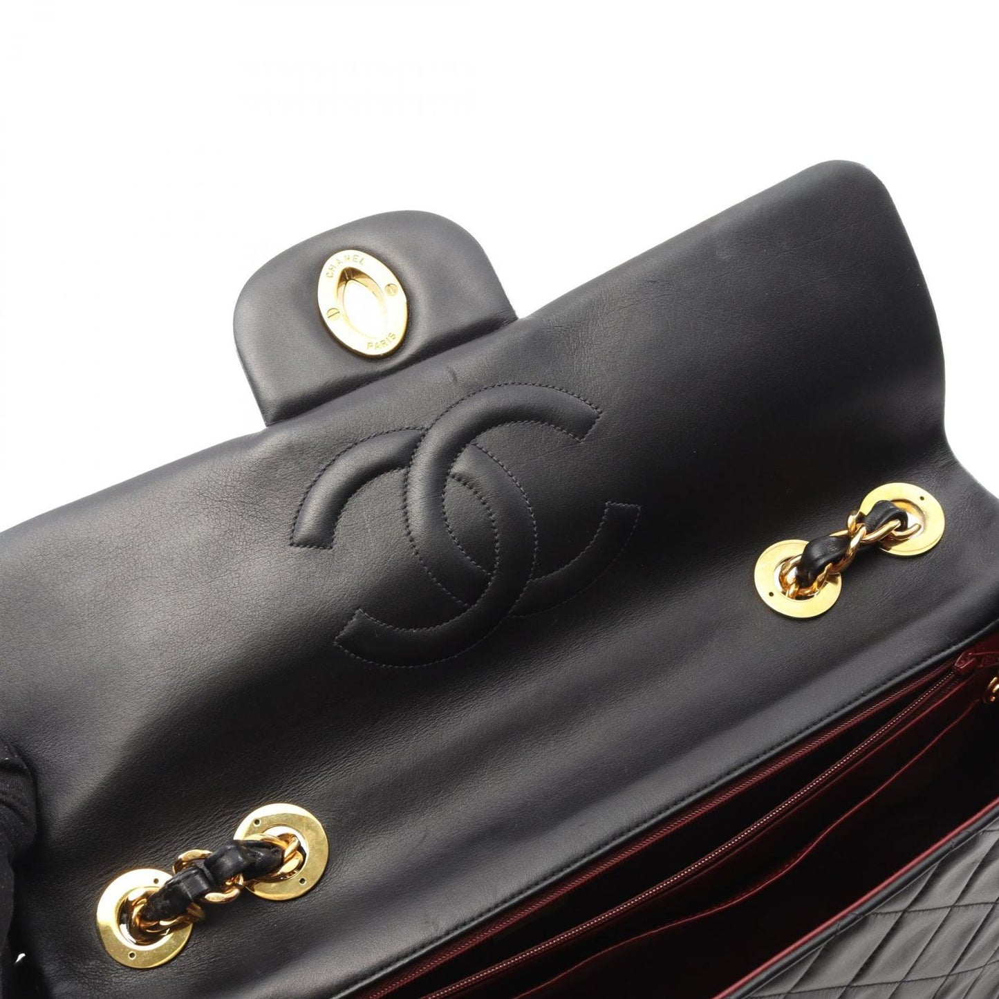 CHANEL De Camellia 34 Shoulder Bag in Black Lambskin