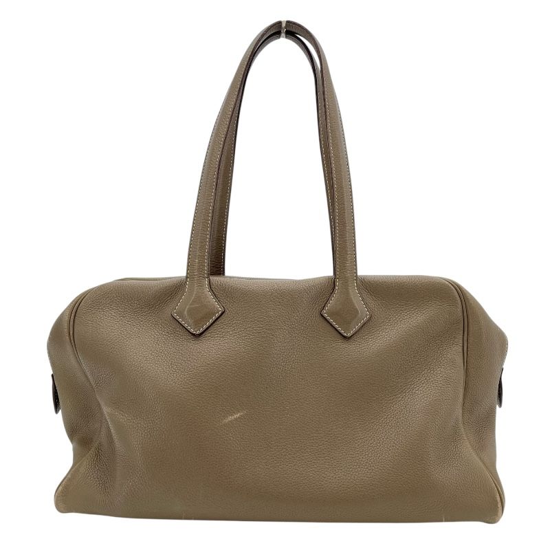 HERMES Victoria 35 Etoupe Handbag with Silver Hardware