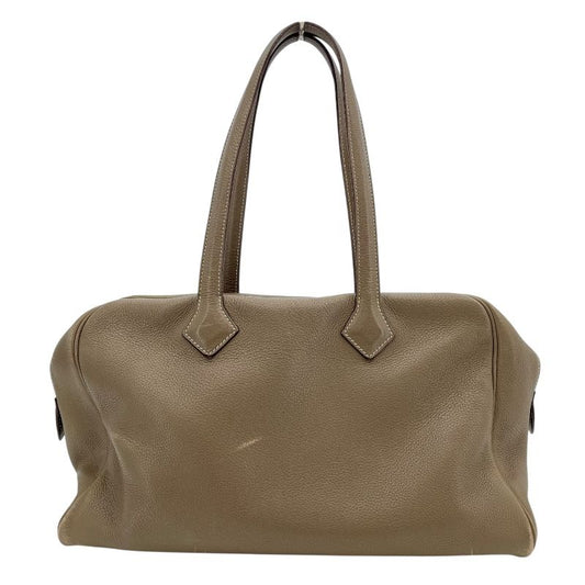 HERMES Victoria 35 Etoupe Handbag with Silver Hardware