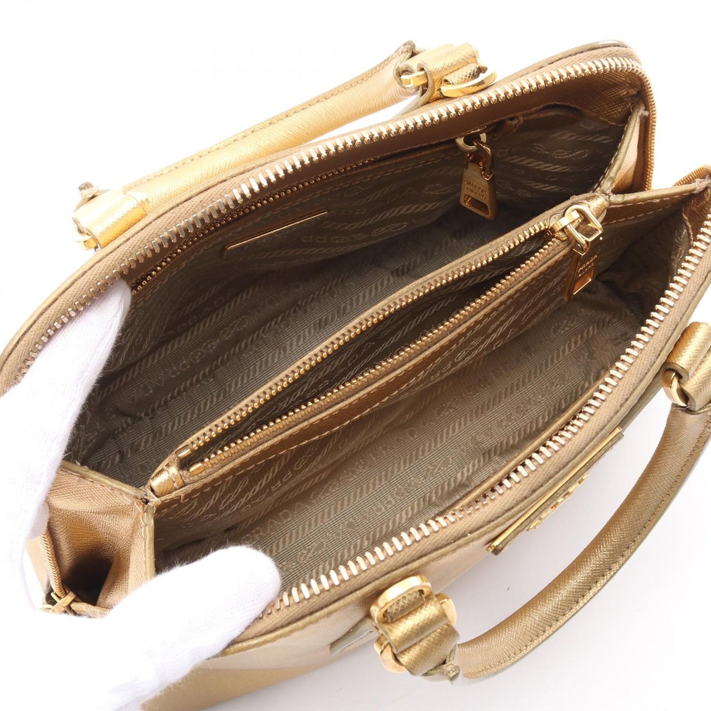 PRADA Saffiano Leather Handbag - Timeless Elegance in Gold