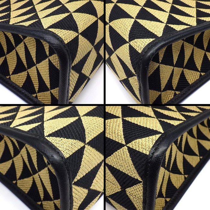 PRADA Symbol Small Tote Bag - Black & Beige Jacquard Fabric