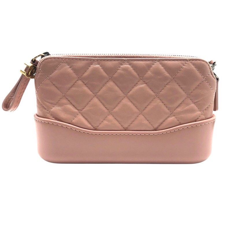 CHANEL Gabrielle Chain Wallet in Pink Leather with Gold & Silver Hardware