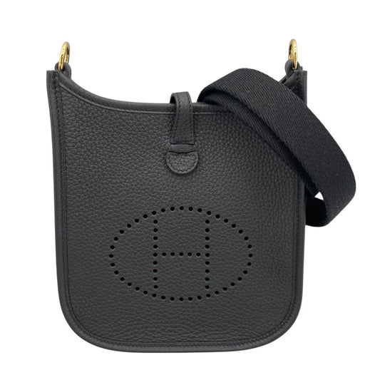 HERMES Evelyne TPM Black Togo Leather Shoulder Bag with Gold Hardware