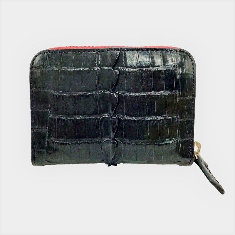 Exquisite Crocodile Leather Round Zipper Card Case in Black Navy