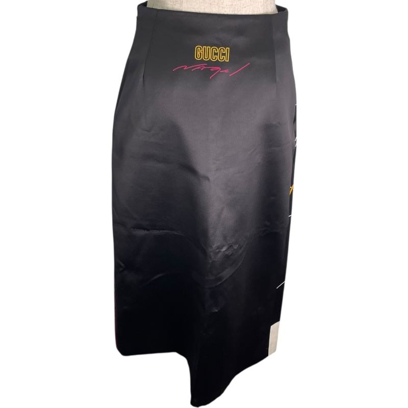 GUCCI Patrick Nagel Graphic Print Silk Skirt - Black, Size 38
