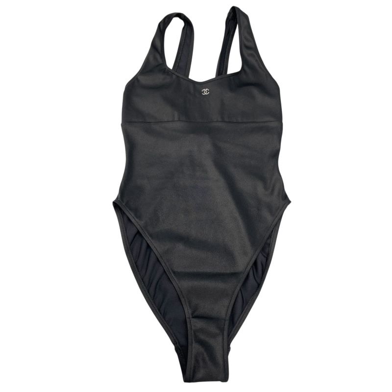 CHANEL Coco Mark Bodysuit Tank Top Swimwear - Black, Size 36