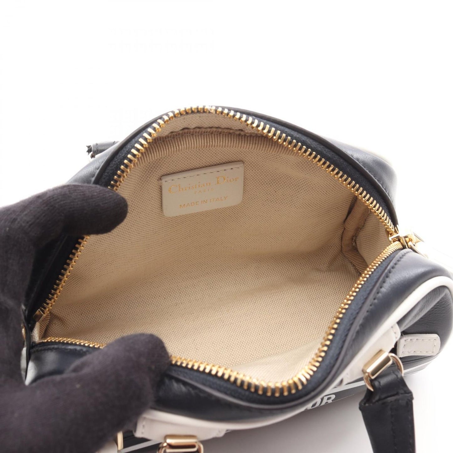 Dior VIBE Mini Bowling Bag in Navy/White Leather - Exquisite Craftsmanship