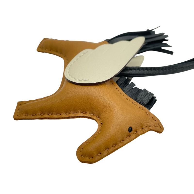 HERMES Rodeo Pegasus PM Charm - Sesame, Black & Natural Leather