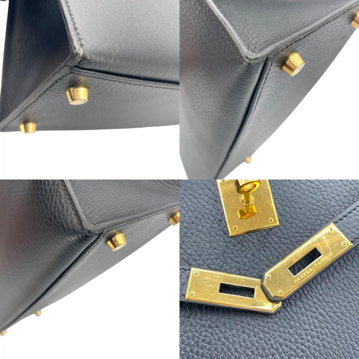 HERMES Kelly 32 Black Ardennes Handbag with Gold Hardware