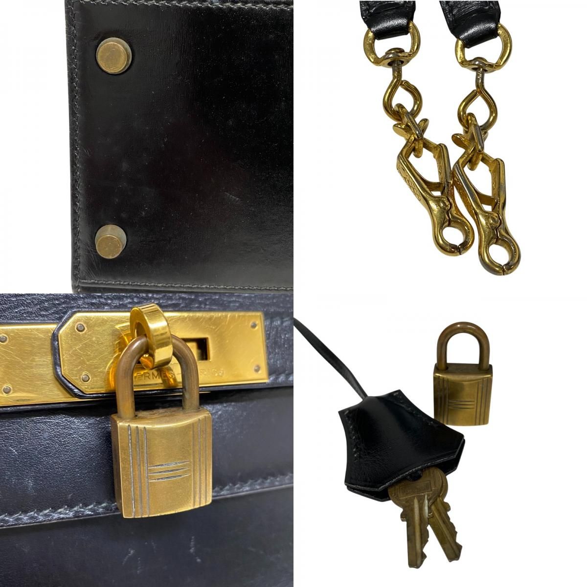 HERMES Kelly 32 Black Box Calf Handbag with Gold Hardware