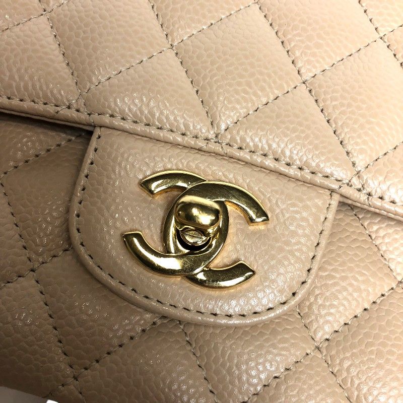 CHANEL Matelassé 25 Beige Caviar Skin Shoulder Bag with Gold Hardware