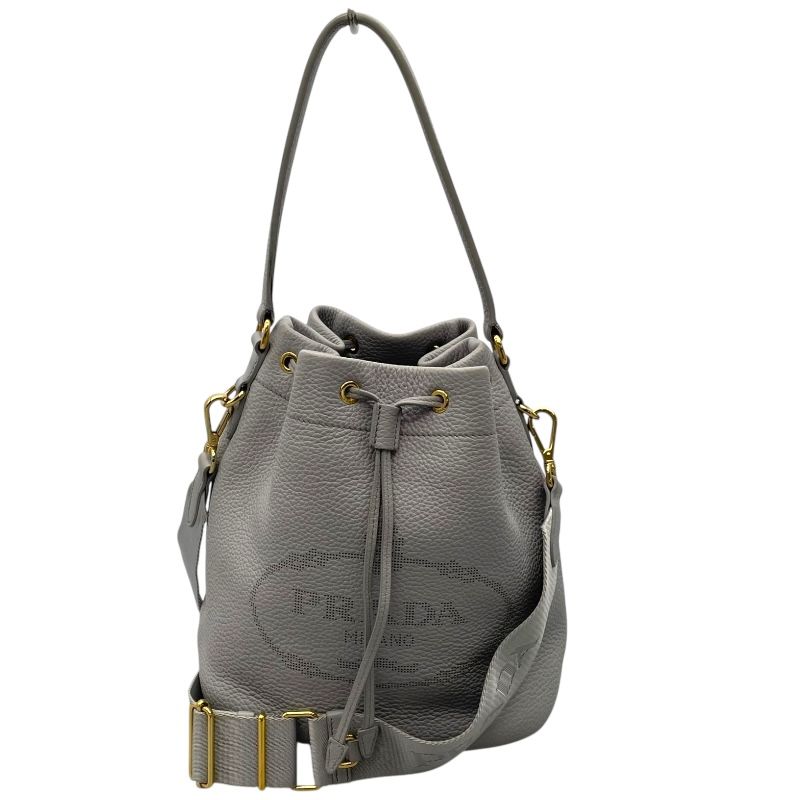 PRADA Logo Shoulder Bag 1BE018 in Light Grey Leather