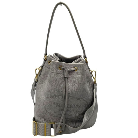 PRADA Logo Shoulder Bag 1BE018 in Light Grey Leather