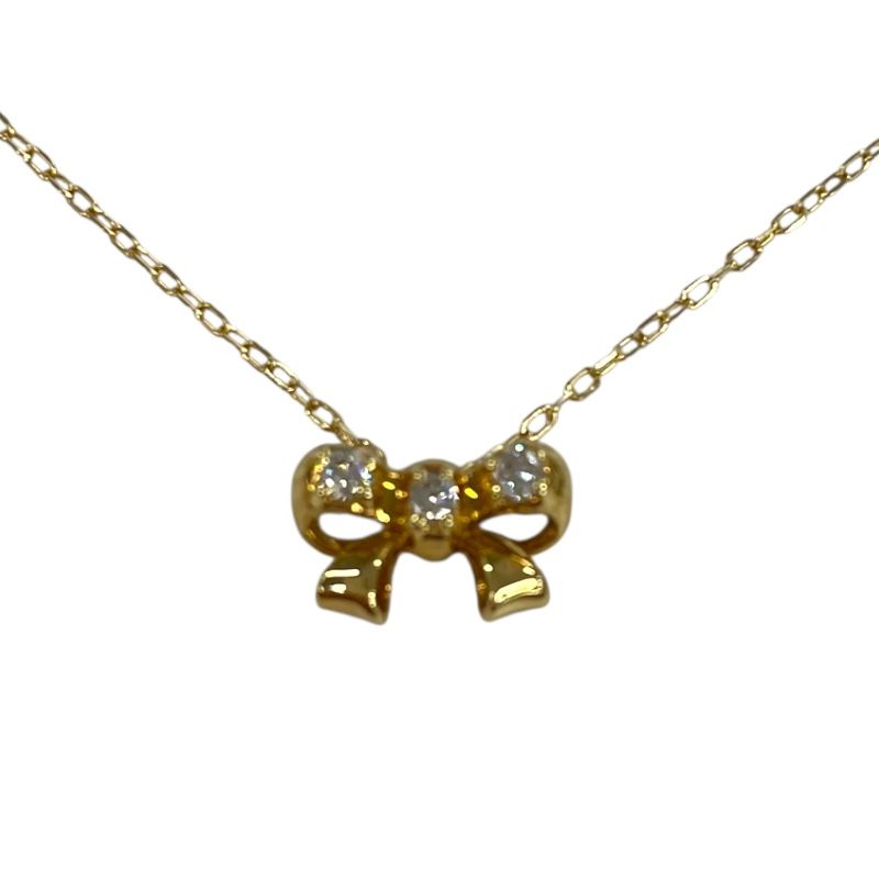 Elegant K18 Gold Ribbon Motif Diamond Necklace - 0.07ct