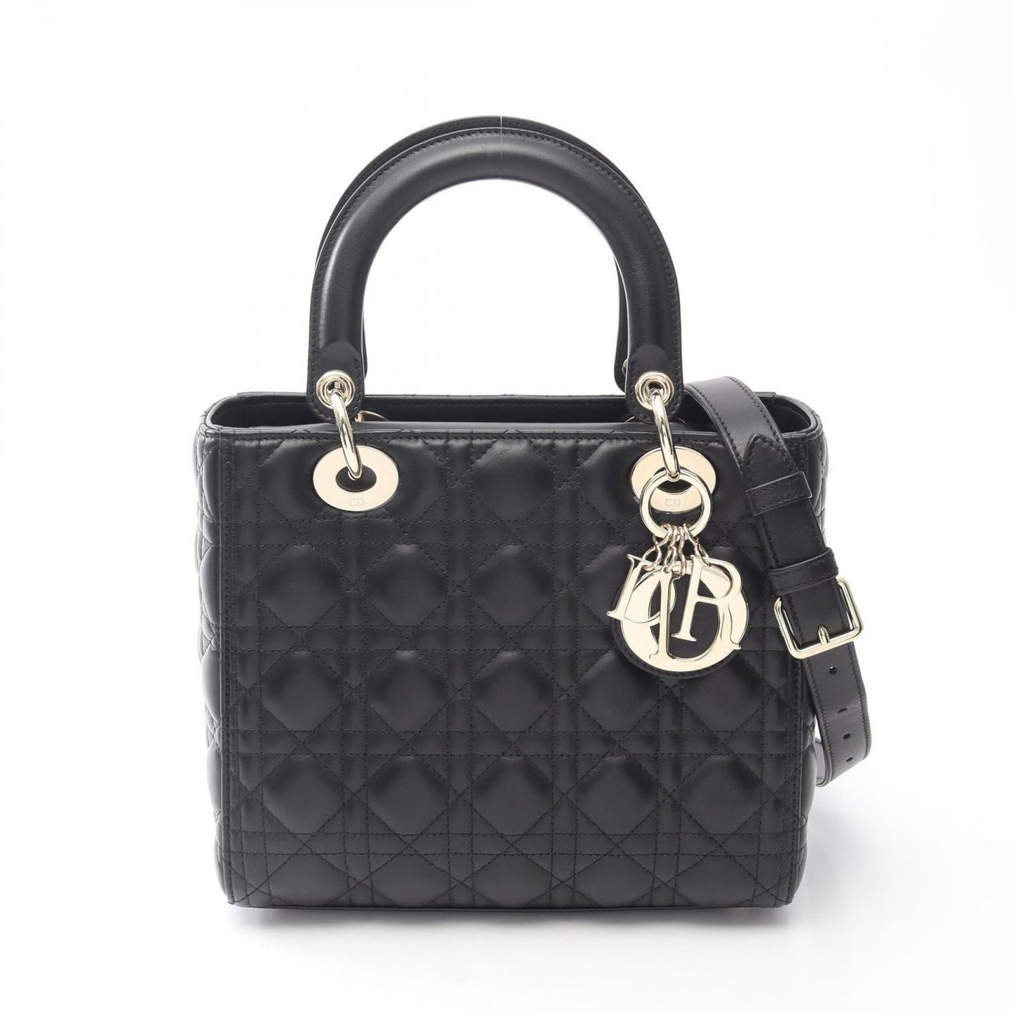 Dior Lady Dior Medium Handbag in Black Leather - Unused Luxury