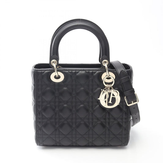 Dior Lady Dior Medium Handbag in Black Leather - Unused Luxury