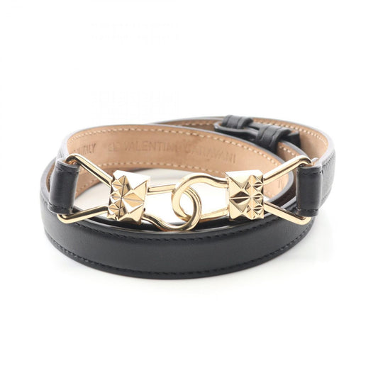 Valentino Garavani Rockstuds Black Leather Belt with Gold Accents