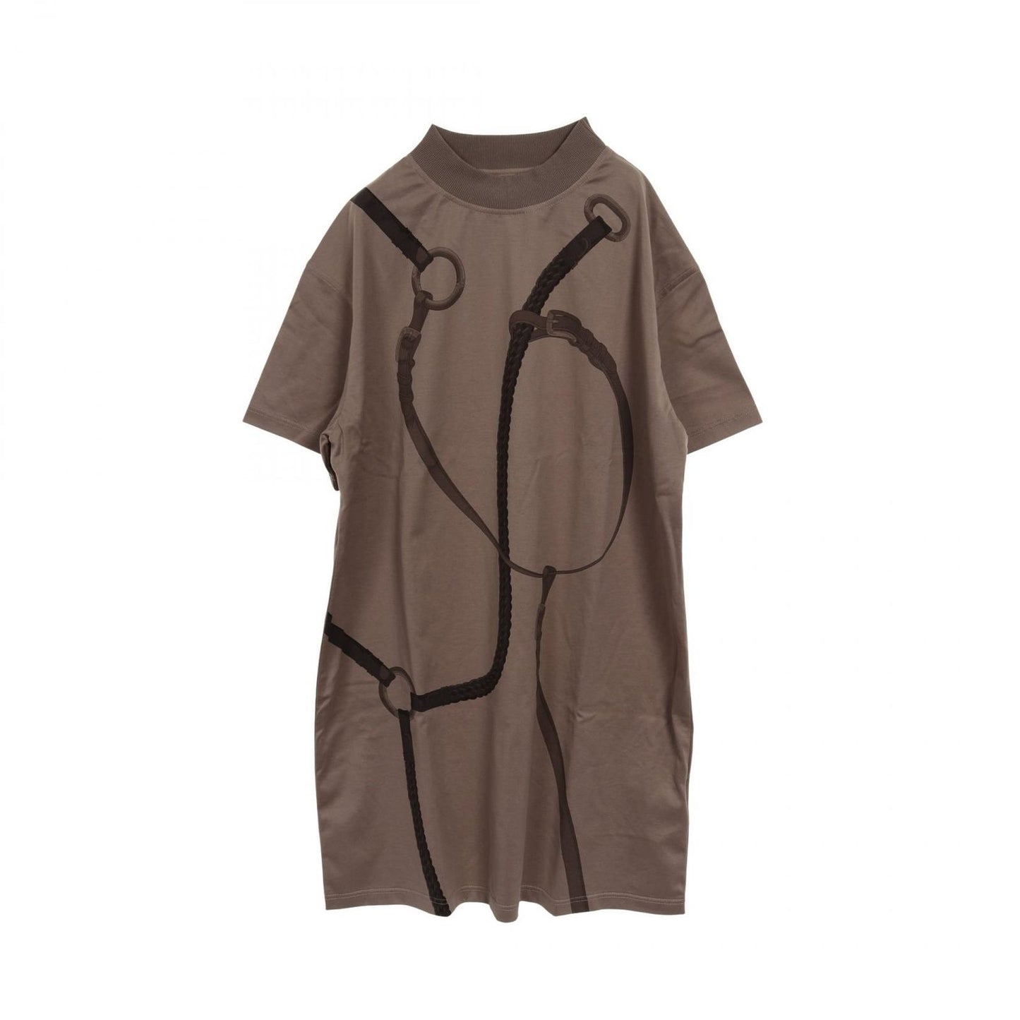 HERMES Coaching Remix Cotton Dress in Etoupe - Size 38