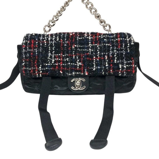 CHANEL Tweed Flap 2Way Bag - Multicolor & Black with Silver Hardware
